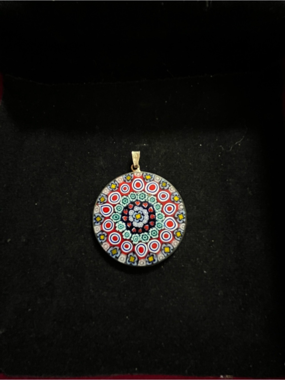 Authentic Murano glass - Multicolor Millefiori Glass Round Pendant Necklace